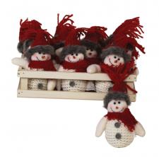12 pc Plush Red Knit Hat Snowman Ornament w/Crate