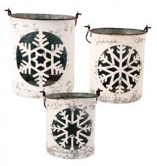 White Metal Snowflake Bucket, 3/Set