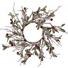 Frosted Mistletoe Wreath with Red Berry, Medium