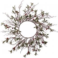 Frosted Mistletoe Wreath with Red Berry, Large