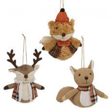 Plush Woodland Animal Ornament, 3 Asstd.