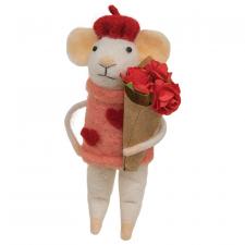 Valentine Mouse with Roses Felted Ornament