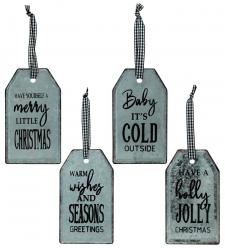 Galvanized Tag Ornament, 4 Asstd.