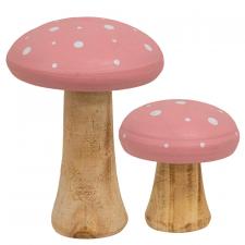 2/Set Pink Wooden Mushrooms