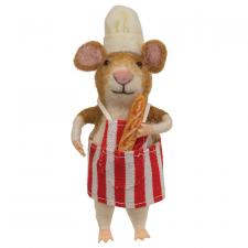 Chef Mouse with Baguette Felted Ornament
