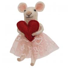 Heart Mouse with Tutu Felted Ornament