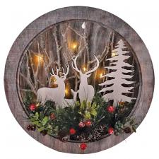 Small Round Cut Out Deer Scene w/LED Light - SPECIAL BUY! Or