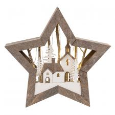 Wooden LED Star w/Church Scene