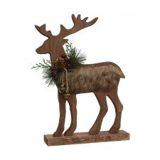 Wooden Reindeer on Stand with Fabric Insert, Large