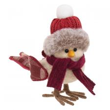 Fabric Bird with Burgundy Hat and Scarf