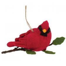 Felted Cardinal on Branch Ornament