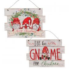 Merry Christmas Gnome Wood Hanging Sign, 2 Asstd.