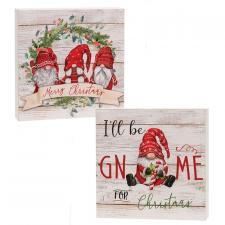 Merry Christmas Gnome Medium Wood Block, 2 Asstd.