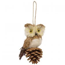 Sisal Owl on Pinecone Ornament