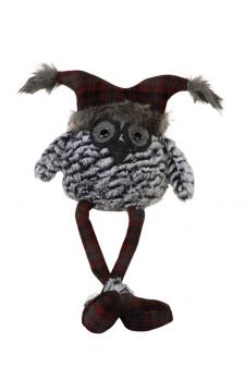 Dangle Leg Plush Fur Owl with Red/Dk Gray Plaid